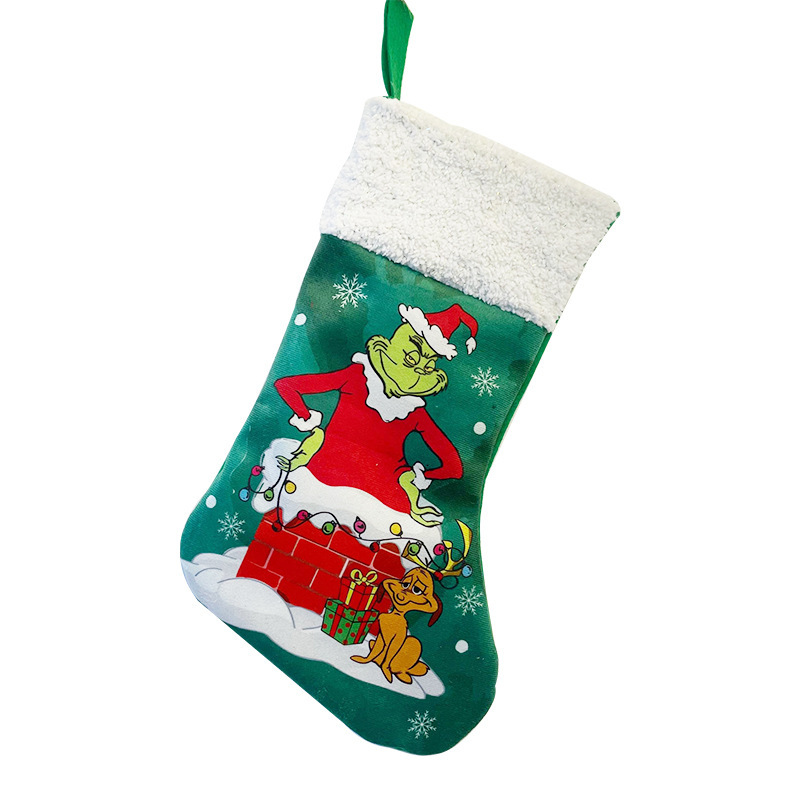 Medias de Navidad Navidad Medias de Navidad Grinch Bolsa de regalo Super suave Navidad Colgante Decoración de chimenea