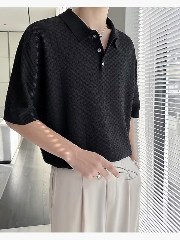 Verano 2024 nueva moda polo de manga corta camiseta nueva tendencia de punto a cuadros