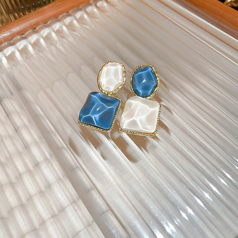 银针撞色水纹几何耳环时尚个性百搭耳钉海边度假风耳饰小众高级感|undefined