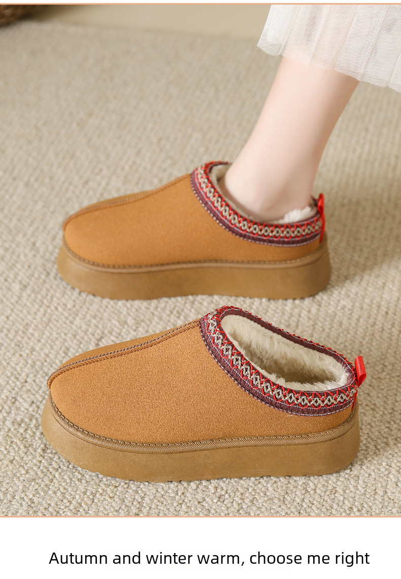 Winter new cashmere warm thick bottom heelless Baotuo hair half slipper cotton shoes_voghion.com