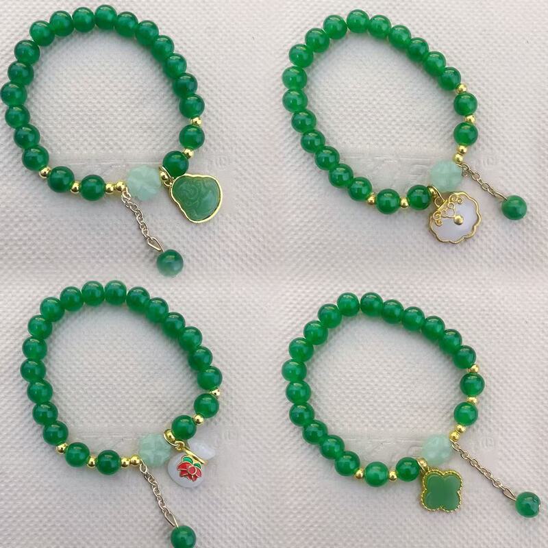 Chinese style bracelet four-leaf clover beaded bracelet Maitreya Buddha glass jewelry girlfriends peace lock fresh bracelet wholesale