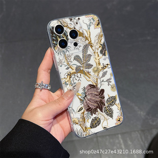 Apple 14 Cat Eye Transparent Tpu Classical Flower and Wood Suitable for iPhone 15 Angel Eye Mobile Phone Case 13/16Promax