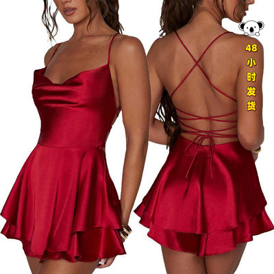 X 11386 Solid halter backless dress 纯色挂脖露背连衣裙