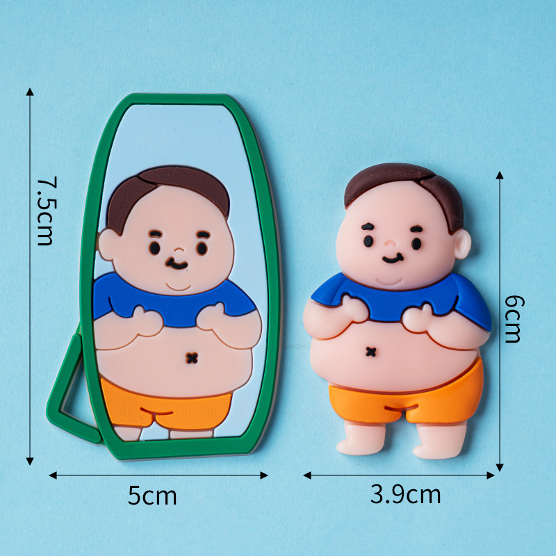 부드러운 접착제 뚱뚱한 소년 거울을보고