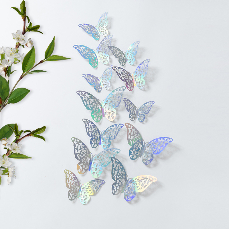 3D estereoscópico mariposa pared decoración de alta sensación autoadhesiva pared decoración de fondo de la casa sala de estar fiestas diseño pegatinas