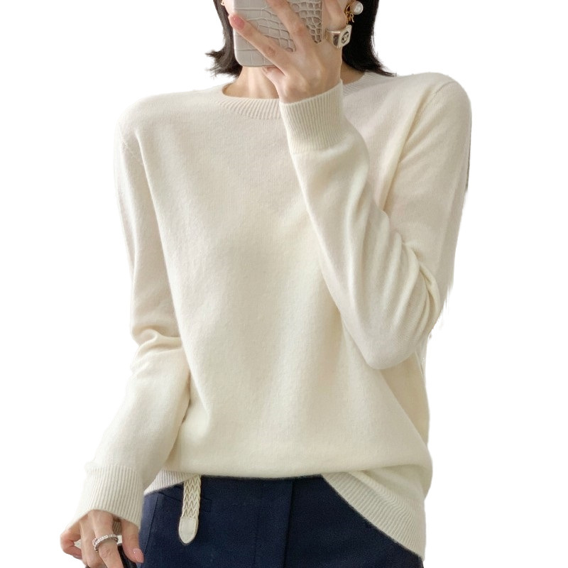 25 Autumn/Winter New Pure Wool Sweater for Women, Classic Round Neck Pullover, Loose and Warm Sweater, Base Layer, Sweet Knitwear