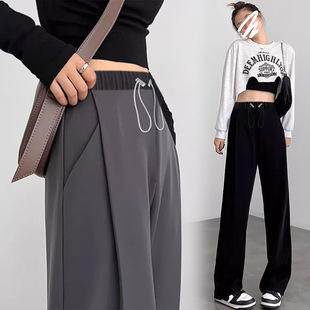 7102# Pregnant Women's Pants Casual Pants Front Loose Drawstring Spring and Autumn Pants Straight Pants Wide Leg Pants Loose Suit Pregnant Pants