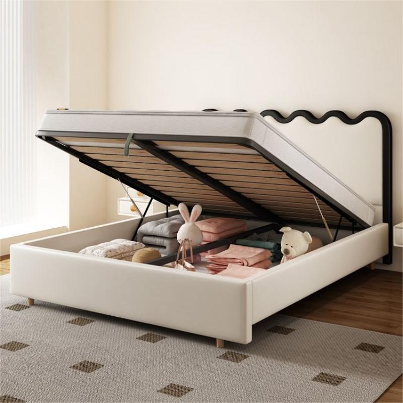 Estilo crema francés ondulación de la cama de cuero real Luz de lujo pequeño apartamento estilo tranquilo ins Internet celebridad cama suave dormitorio principal 1,8 cama doble