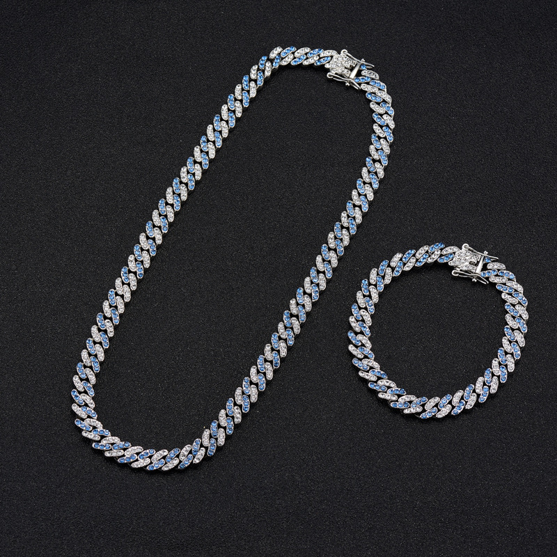 European And American Two-color Watercolor Diamond 9mm Cuban Chain Necklace Wholesale display picture 3