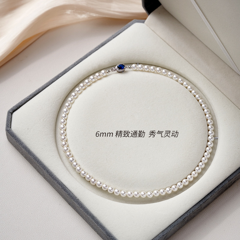 S925 silver white bead sapphire necklace-6mm