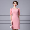 Pink Texture Wrap Hip Dress Dress Summer 2023 New