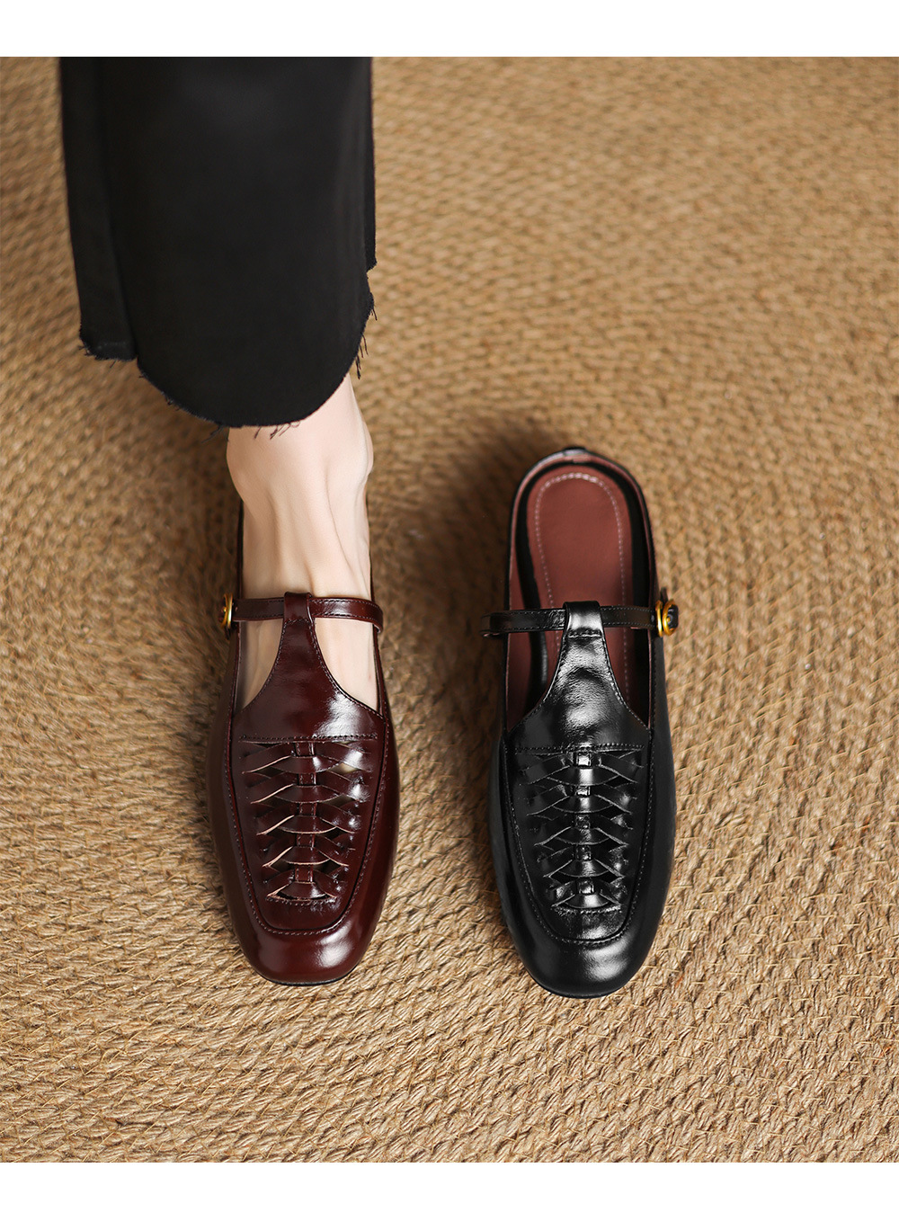 Dép sandal nữ quai chữ V đế bệt mũi trùm phong cách thời trang — màu nâu chi tiết 8