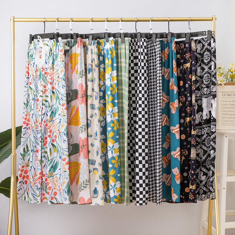 Cotton Silk Women's Summer Thin Wide-Leg Pants Spring and Autumn Outwear Artificial Cotton Walking Pajama Pants Beach Pants plus size Pants