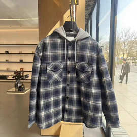 爆款毒家现货正确版本CE家新款格纹羊绒连帽棉服外套宽松版情侣款