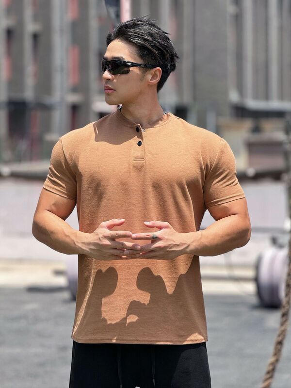 Muscle Sports Loose Cotton Fitness Short Sleeve Men's Basketball Autumn Running Training Waffled Sports T-shirt Crewneck