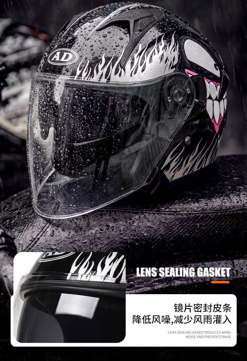 AD electric motorcycle helmet for men and women, suitable for all seasons, 3C certified, three-quarter half helmet for scooters and motorcycles