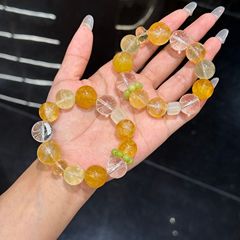 天然黄色系水晶多宝手链白水晶黄水晶黄萤石黄胶花黄方糖多宝手串