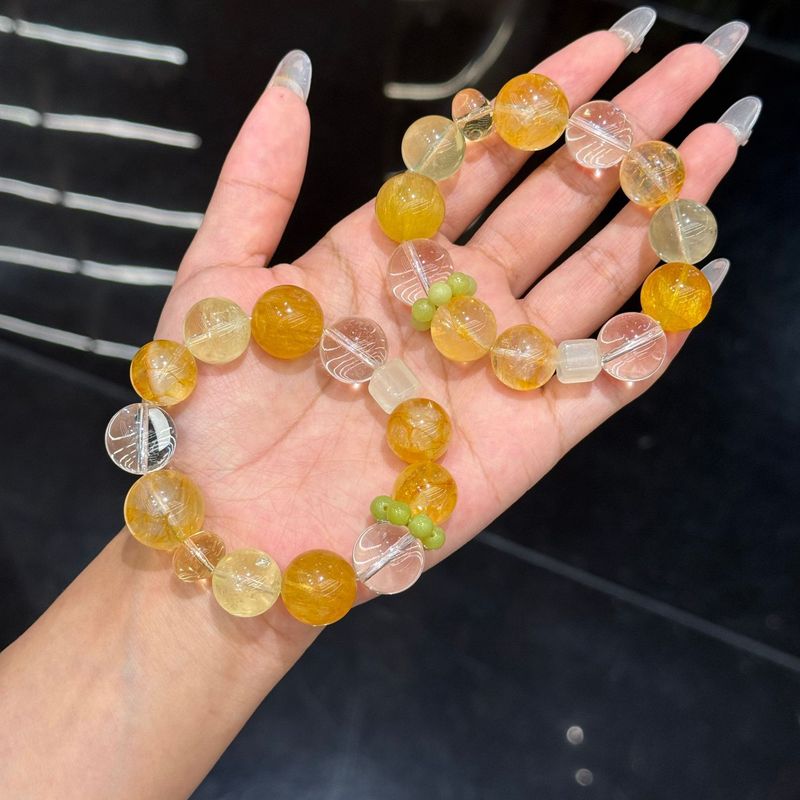 天然黄色系水晶多宝手链白水晶黄水晶黄萤石黄胶花黄方糖多宝手串|undefined