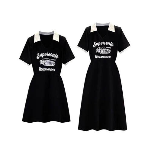 POLO women's waisted summer plus-size print T-shirt dress