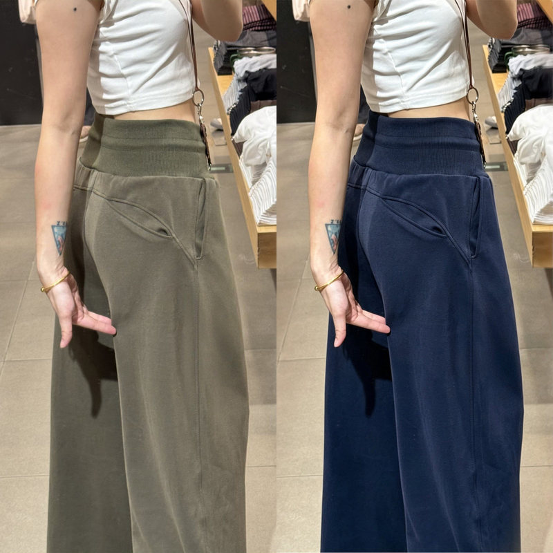 Navy blue women's sports pants, autumn 2026 new model, low-waisted casual sweatpants for petite figures, loose and drapey wide-leg pants Navy blue women's sports pants, autumn 2026 new model, low-waisted casual sweatpants for petite figures, loose and drapey wide-leg pants