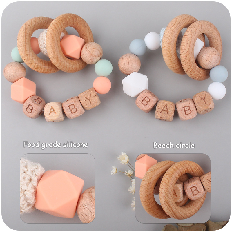 Nuevos suministros para bebés Beech carta DIY nombre calmante bebé cuentas de silicona Beech teether pulsera juguete