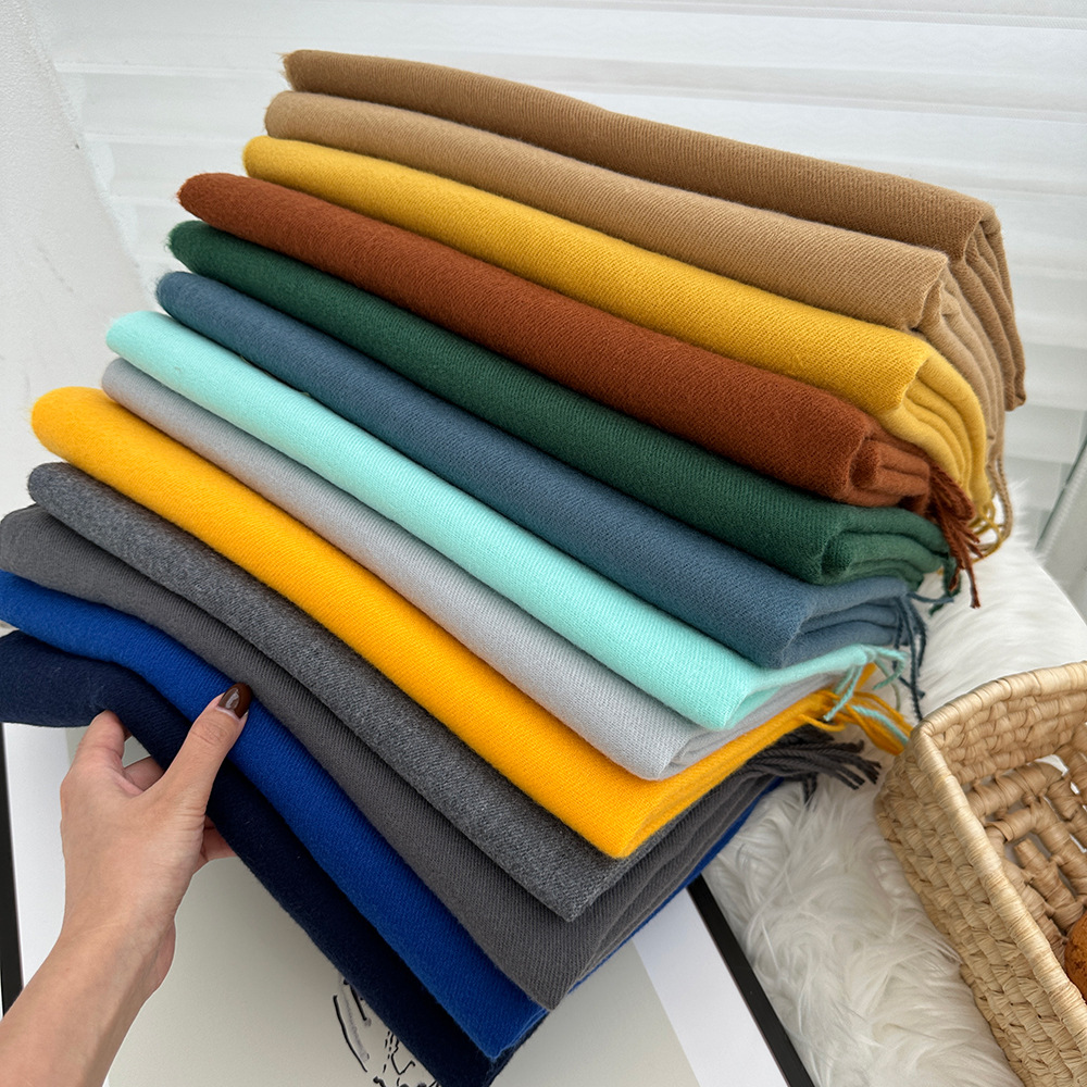 Solid Color Cashmere Scarf For Women In Winter, New European And American Camel Beige Warm Scarf, Long Shawl_voghion.com