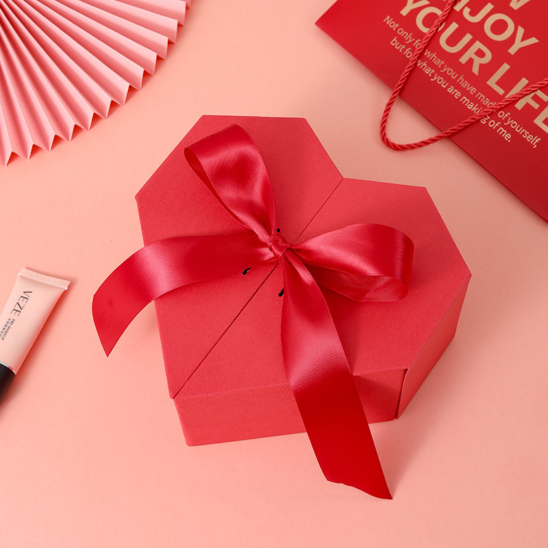 Caja de regalo con lazo de cinta en forma de corazón, caja de regalo para bodas, caja de regalo para cosméticos navideños, caja de regalo en forma de corazón