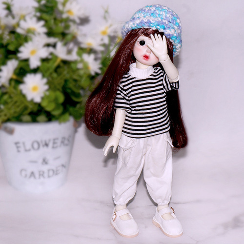 BJD6 Women's Pure Cotton T-Shirt, Denim Work Pants, Shorts, Striped Top, Casual Short-Sleeved Sweatshirt