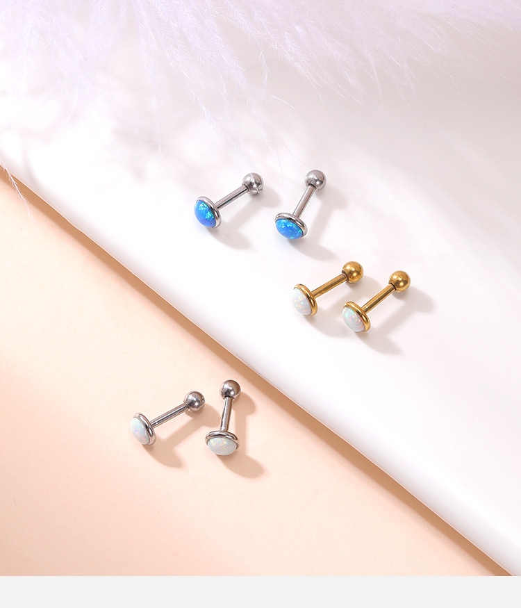 Mini Opal Earrings for Women, Titanium Steel Flat Back Studs, Screw Twist Closure, Simple Elegant Ear Jewelry detail image 7