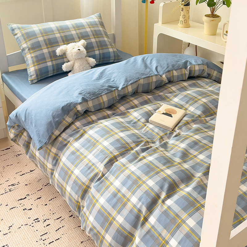 Verano simple algodón dormitorio universitario cama de tres piezas sábanas de algodón puro funda de edredón sábana ropa de cama de seis piezas