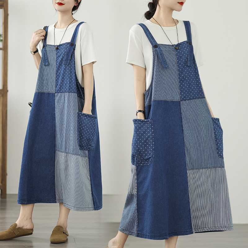 Summer retro denim thin long dress sleevless