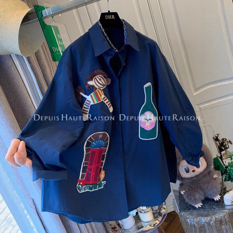 2025 Spring and Autum New Style Cartoon Towel Embroider Versatile Slimming Look Unique Super Nice Design Embroidered Long-Sleeved Shirt