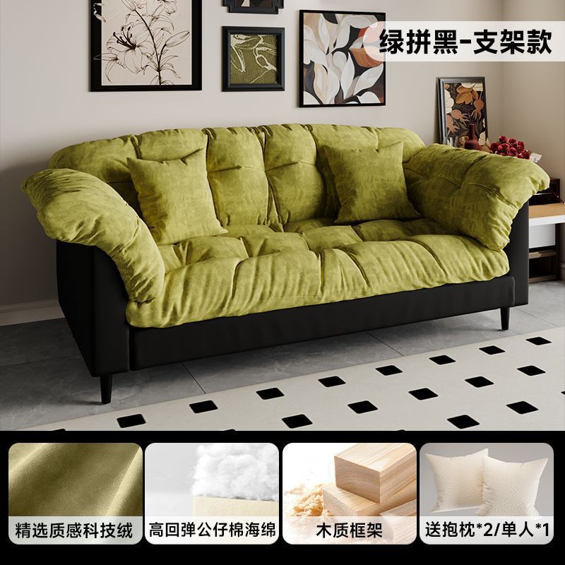レトロなファブリックソファリビングルーム新しいダブルストレート列小さなアパートの寝室レンタルルーム怠惰なモダンなシンプルなソファ