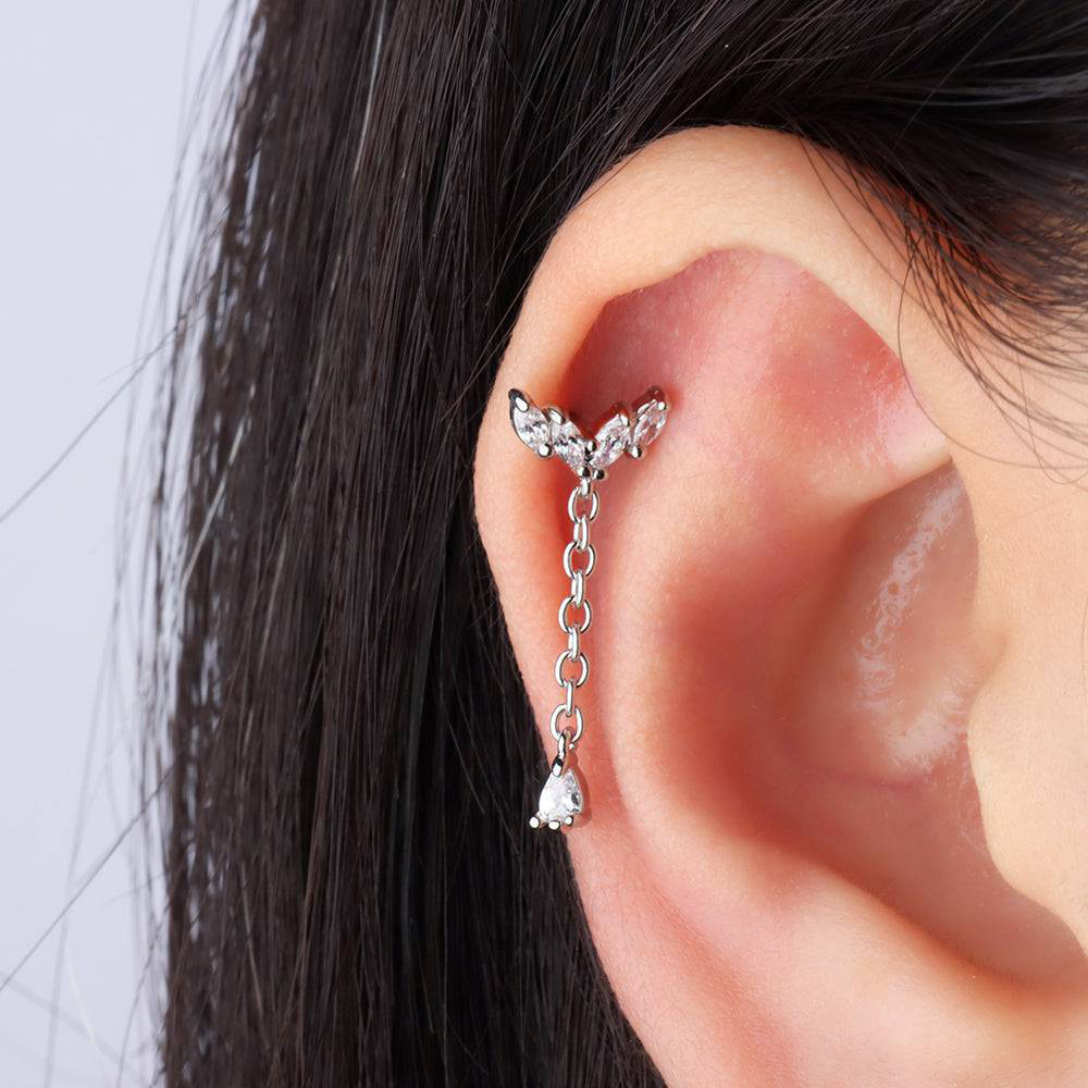 1 Pair Ear Cartilage Rings & Studs Simple Style Shiny Geometric Heart Shape Sterling Silver Plating Inlay Zircon Ear Cartilage Rings & Studs display picture 26