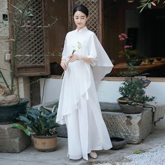 中国風改良されたエレガントな禅茶服妖精ショール春と夏の女性の中国風禅瞑想クラス服ファッションスーツ