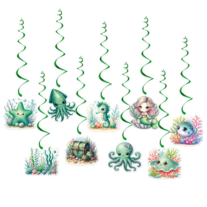 Decoración de fiesta temática submarina transfronteriza colgante espiral decoración de cumpleaños decoración de techo colgante espiral