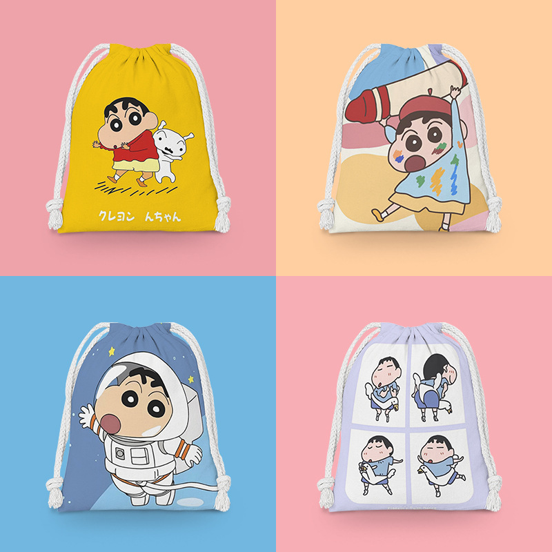 Crayon Shin Bundle Pocket Drawstring Cartoon Small Cloth Bag Student Sundries Storage Bag Cosmetic Bag Portable Wash Bag