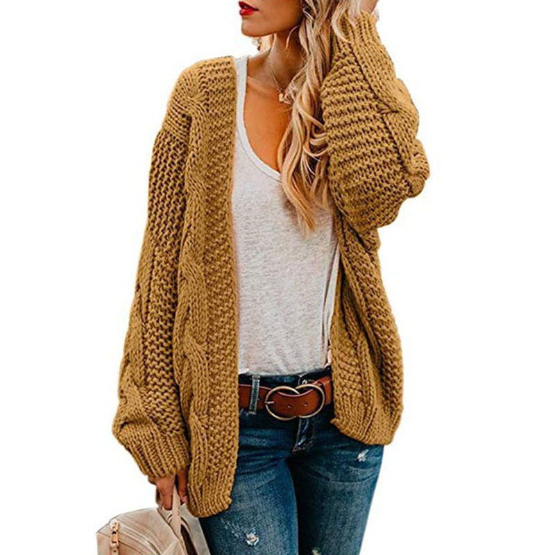 Comercio exterior nuevo Amazon Venta caliente Twist cardigan estilo europeo y americano color sólido grueso aguja suelta más tamaño suéter de punto para las mujeres image 1