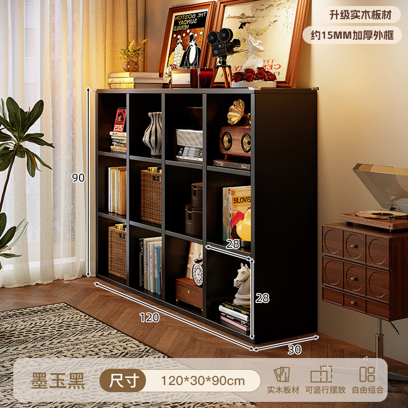 Libreros de madera maciza estilo medieval estantería de sala de estar contra la pared almacenamiento gabinete de exhibición gabinete de almacenamiento negro gabinete bajo gabinete de celosía carlake