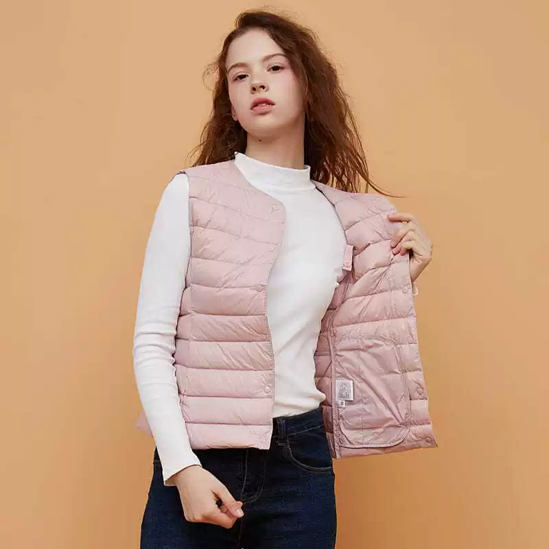 Liner with down, vest, down jacket, trench coat, feather stuffing, V-neckline, plus size