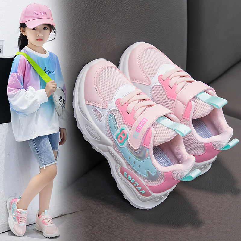 Zapatos de malla para niños al por mayor, estilo nuevo de primavera 2025, zapatos deportivos para niñas, zapatos transpirables para correr para niñas mayores y más pequeñas