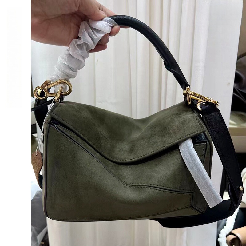 Luojia Genuine Leather Geometric Patchwork Suede High-Quality Shoulder Bag 2026 New Vintage Handbag Pillow Bag for Women in Stock