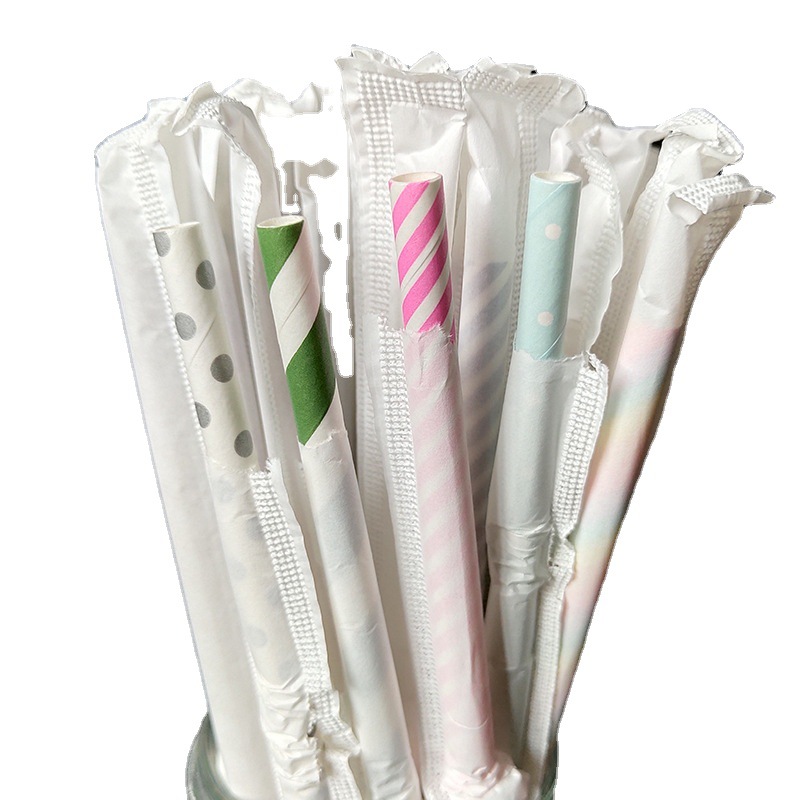 Desechables biodegradables bolsa de papel Kraft sola bolsa de papel de boca plana de paja de papel puntiagudo jugo de leche té bebida paja