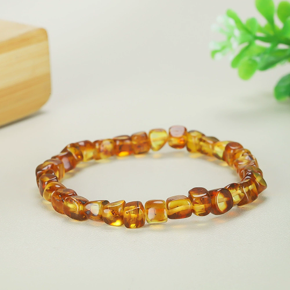 Браслет из натурального янтаря с цветами для девочек, браслет в этническом стиле из натурального балтийского янтаря и пчелиного воска, браслет из янтарных кубиков в форме цветка