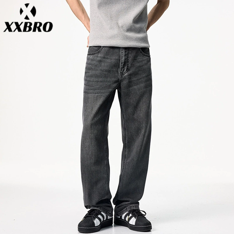 Xxbro Men # лето новый стиль High Street Chao бренд черный серый джинсы Lexel свободные тонкие прямые брюки для мужчин