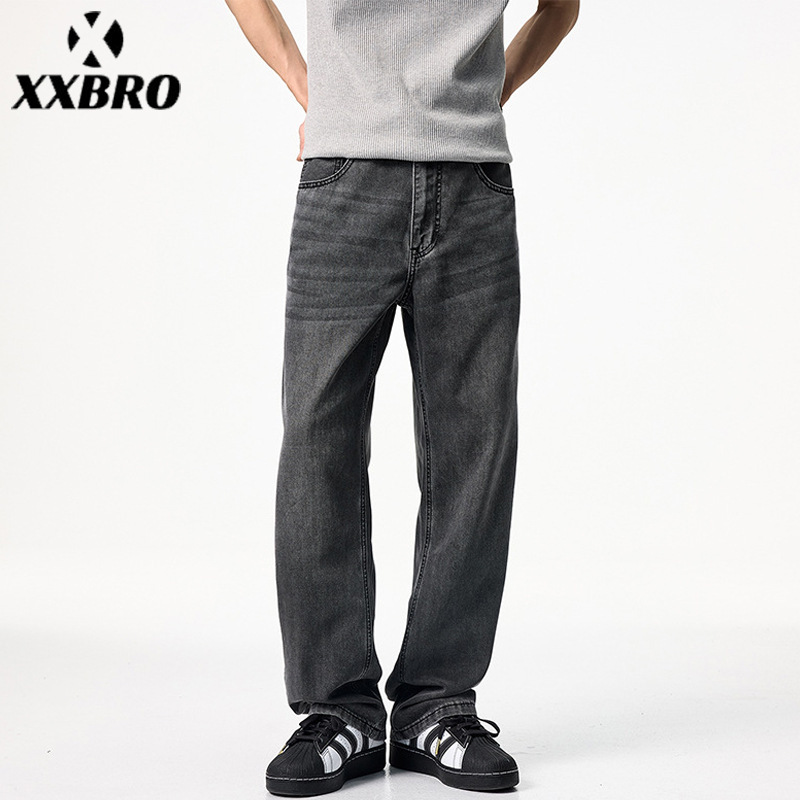 Muxi Clothing # Summer New High Street Fashion Brand Black and Gray Lyocell Jeans Loose Thin Straight Pants for Men Muxi Clothing # Summer New High Street Fashion Brand Black and Gray Lyocell Jeans Loose Thin Straight Pants for Men