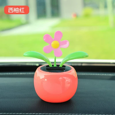 Creative Net red car decoration solar swing sunflower shake head flower car interior decoration one-piece delivery (Car ornaments) - grapefruit-red