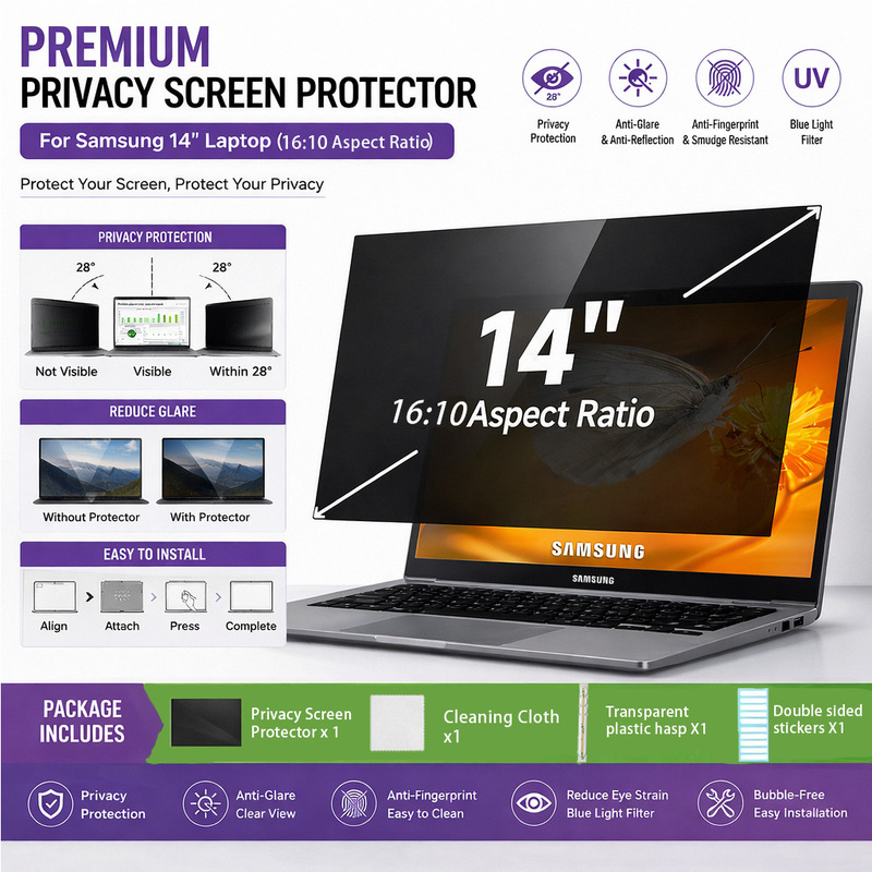 Samsung Laptop Privacy Film, Removable and Double-Sided, Anti-Blue Light, Anti-Glare, Privacy Protection Film Samsung Laptop Privacy Film, Removable and Double-Sided, Anti-Blue Light, Anti-Glare, Privacy Protection Film