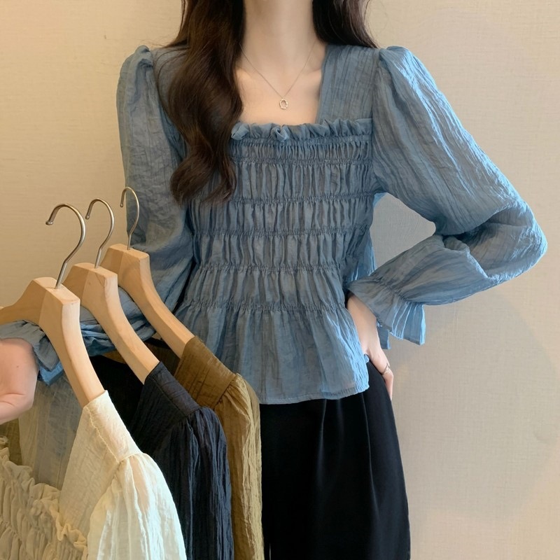 方領防曬襯衫女士設計感小衆夏2022新款Chic別致上衣短款氣質襯衣