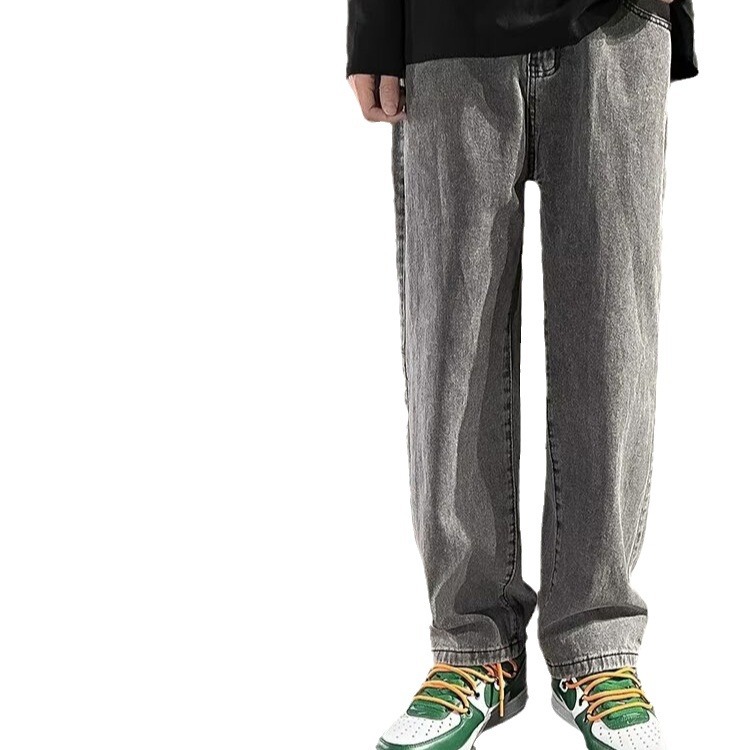 Pantalones vaqueros retro gris ahumado para hombres 24 marca de moda de primavera y otoño sueltos pantalones casuales de moda guapos pantalones rectos